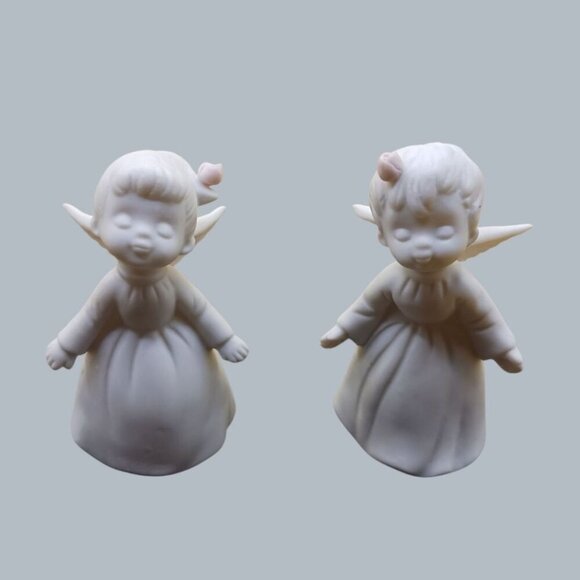 Kissing Angel cherubs Figurines Set Of 2 Matte Finish White 2.25" Tall - Picture 8 of 10